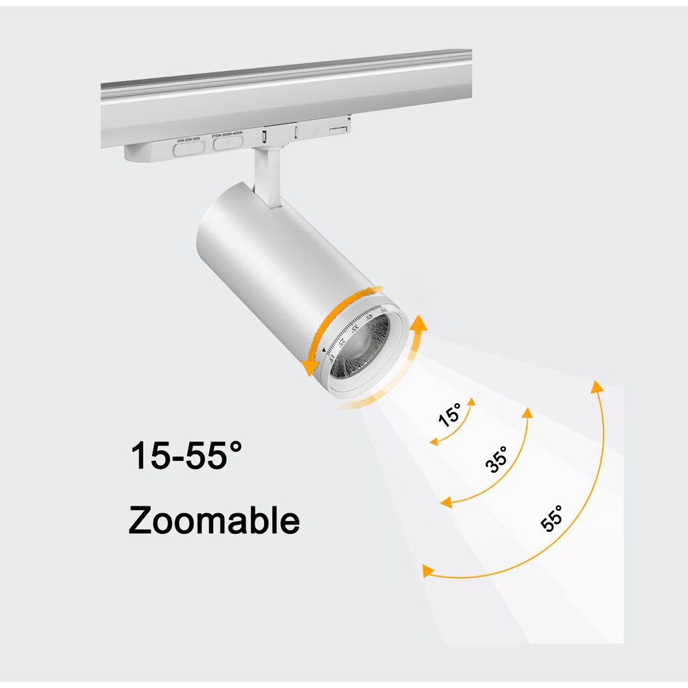 LEDlife Zoom justerbar skinnespot 30W - CCT + lysstyrke + spredning, Hvid, RA92, 3000lm, 3-faset