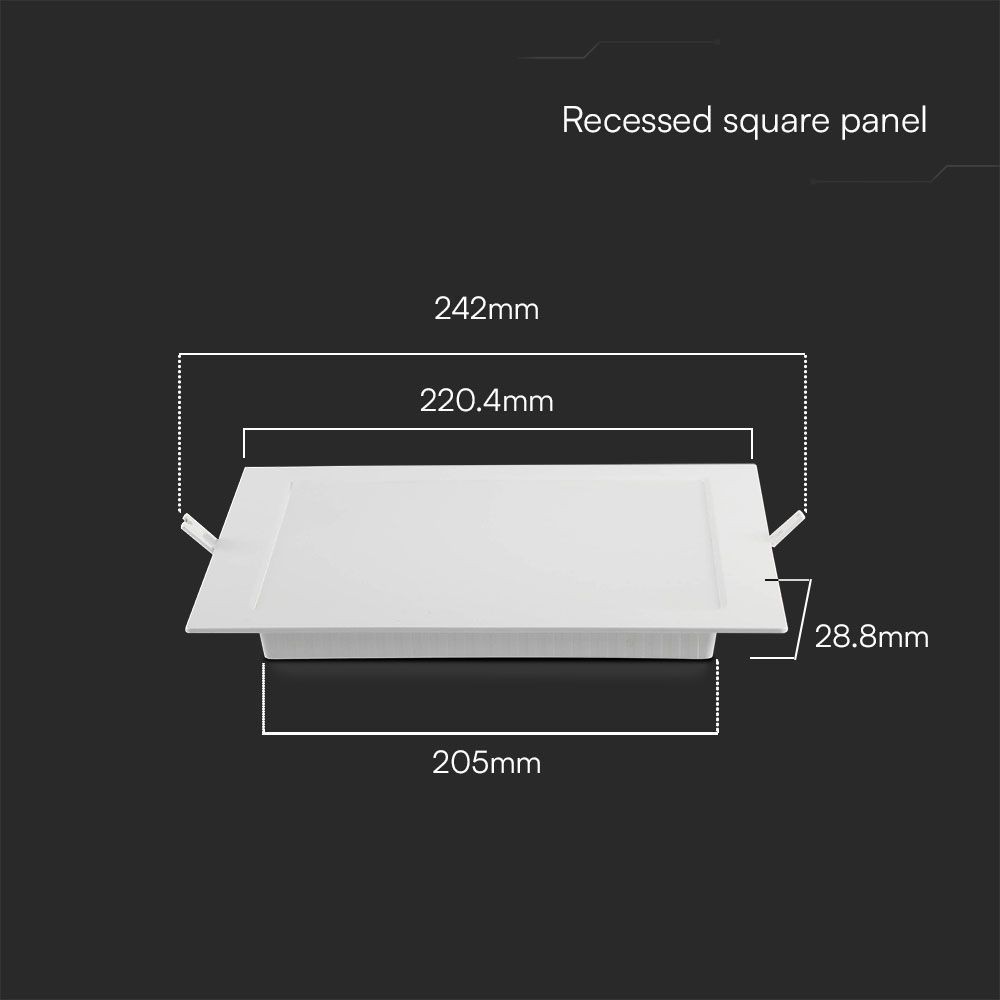 V-Tac 18W LED indbygningspanel - Hul: 20,5cm x20,5cm, Mål: 22cm x 22cm, 230V, 1980lm, RA80