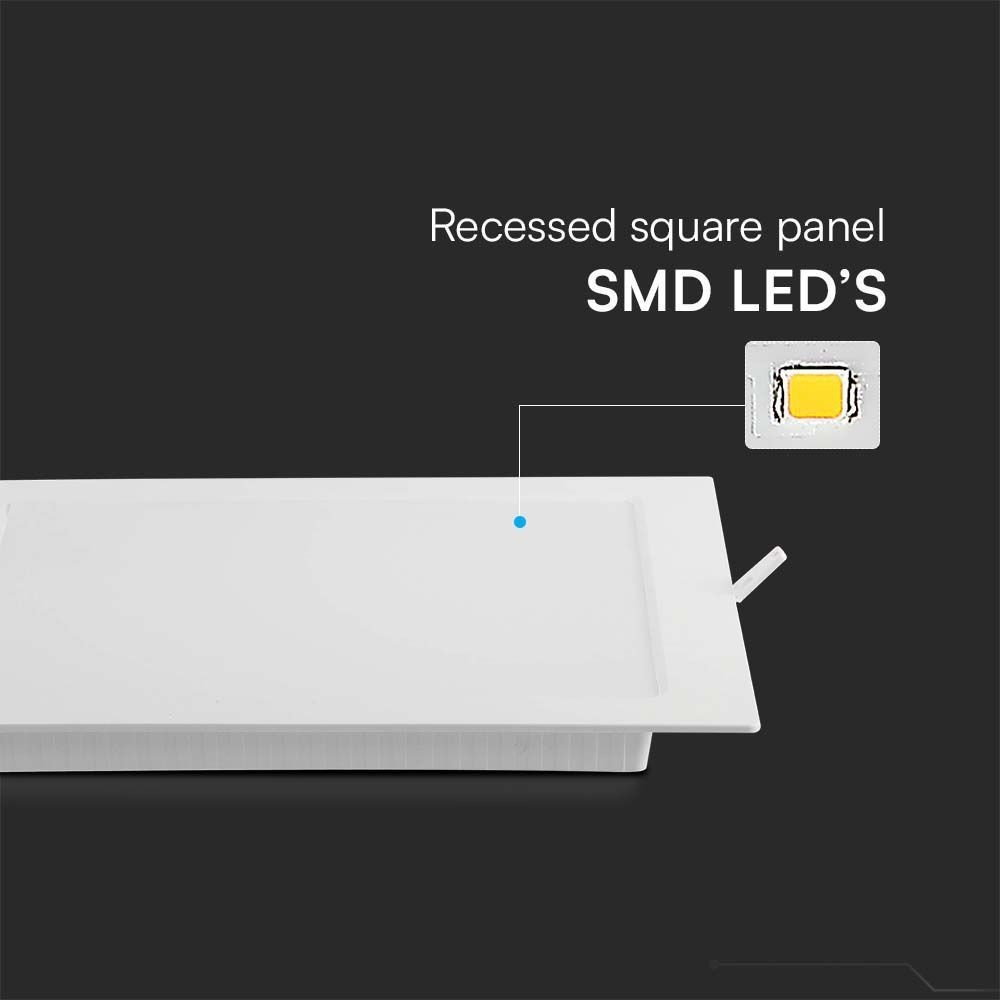 V-Tac 18W LED indbygningspanel - Hul: 20,5cm x20,5cm, Mål: 22cm x 22cm, 230V, 1980lm, RA80