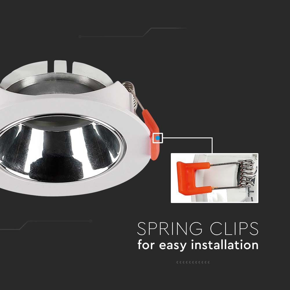 GU10-lampe i hvid rund ramme med krom reflektor - V-Tac Pro serie med 3 års producentgaranti