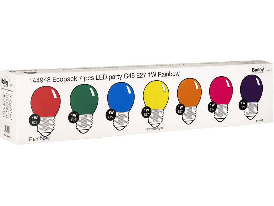 G45 LED kronepære sæt - 240V / 1W E27, ass. farver (7 stk.)