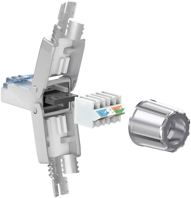 RJ45 modularstik m. trækaflastning - CAT6a STP (værktøjsfri)