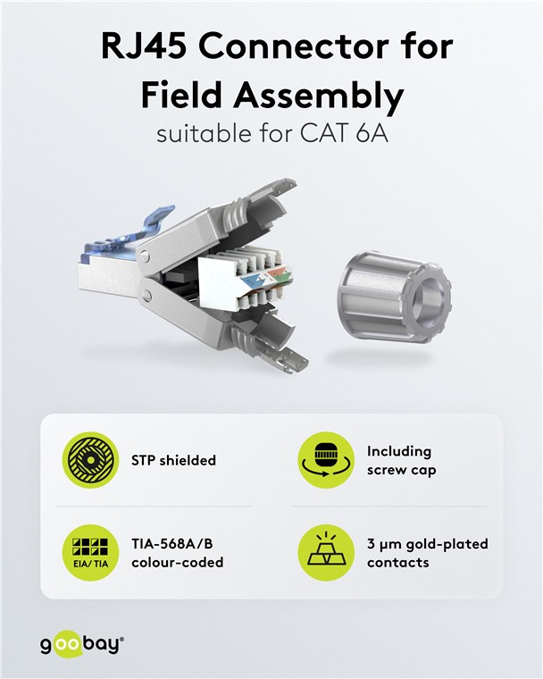 RJ45 modularstik m. trækaflastning - CAT6a STP (værktøjsfri)