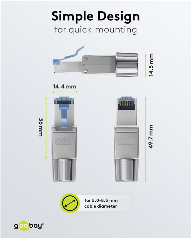 RJ45 modularstik m. trækaflastning - CAT6a STP (værktøjsfri)