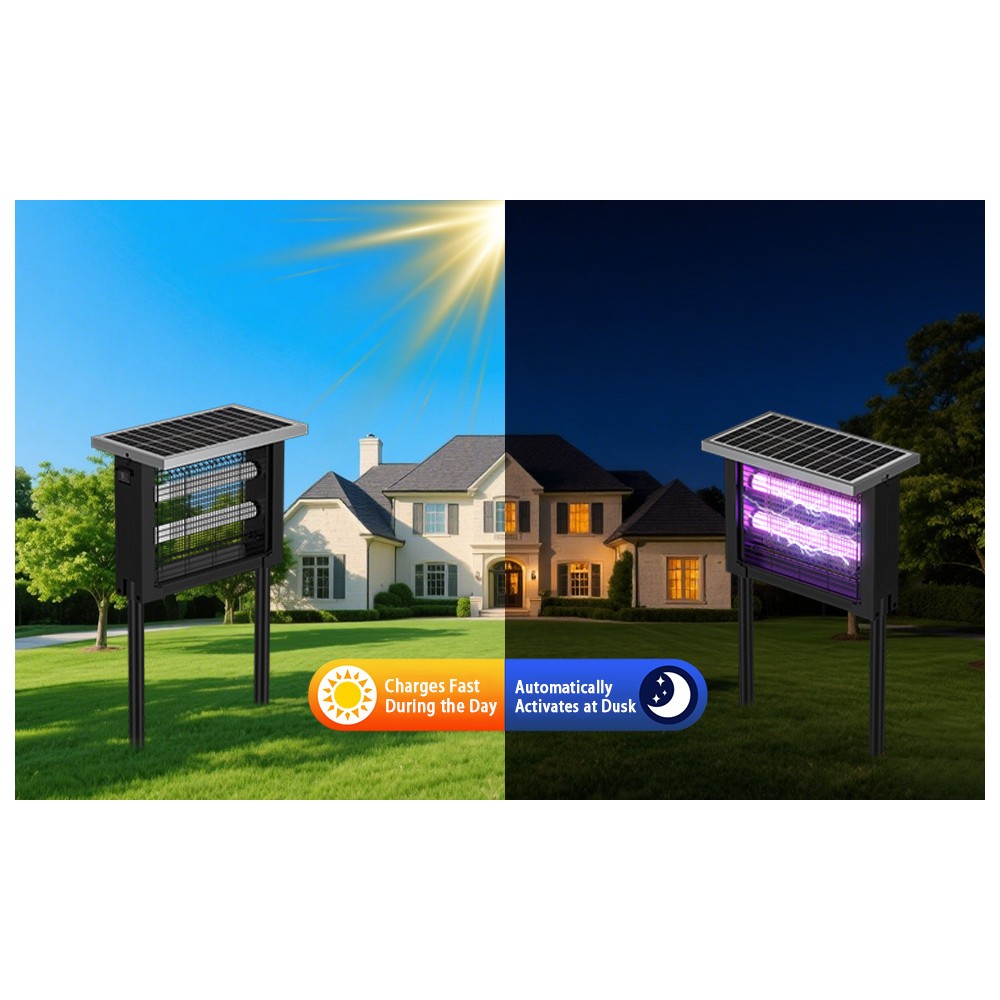 Solcelle insektlampe - Sort, IP65, 20W, dækker op til 120m2, Effekt: 1,3W - Til udendørs brug.
