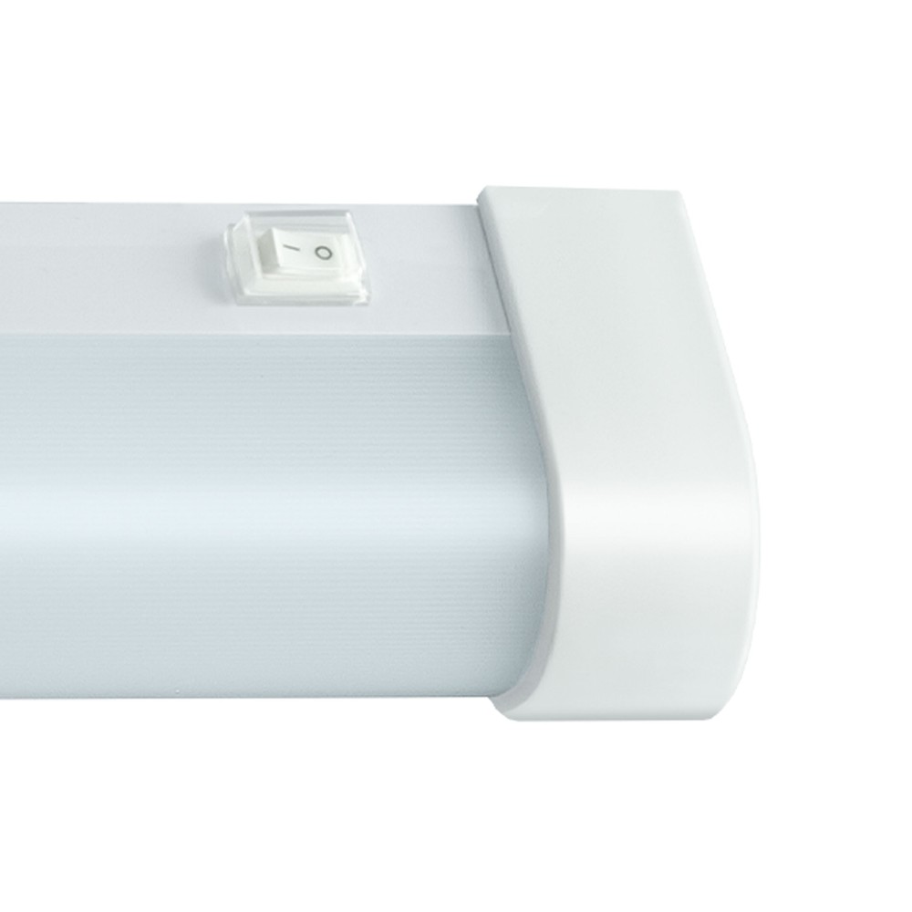 Aquatica 15W LED Væglampe - Varm hvid 230V 150° IP44 596x46x63, Hvid Runde Ender, Afbryder