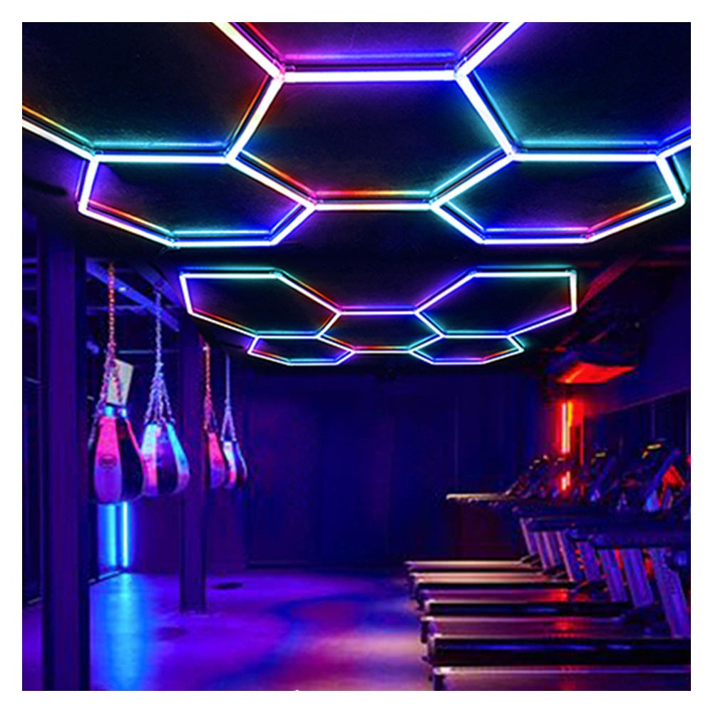 Hexagon RGBIC 4 felter komplet sæt inkl. bluetooth controller og strømforsyning - 70W