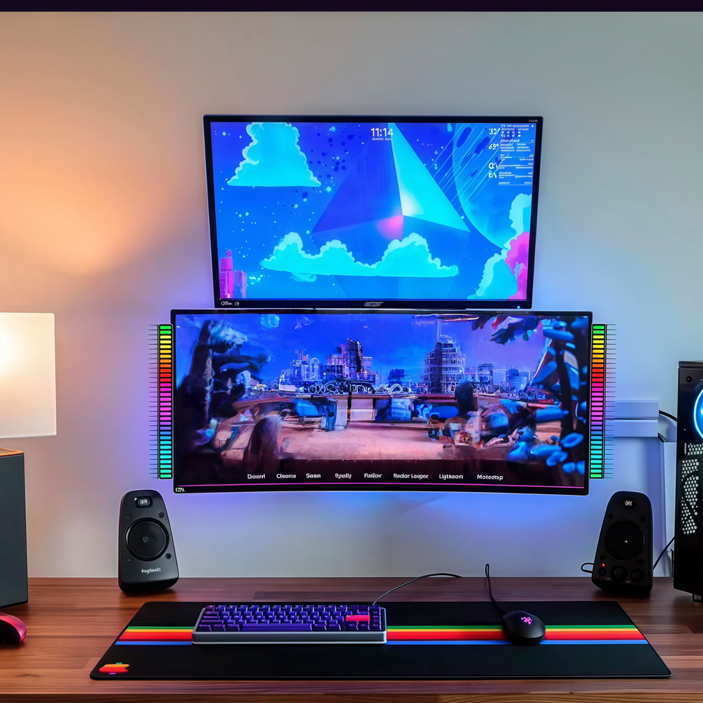 RGBIC musiksynkroniseringsbordlampe - 18cm, indbygget batteri, Bluetooth, 3W effekt, 5V USB input