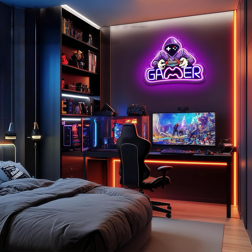 Neon gamer skilt med 5V USB-tilslutning