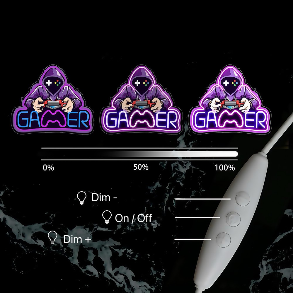 Neon gamer skilt med 5V USB-tilslutning