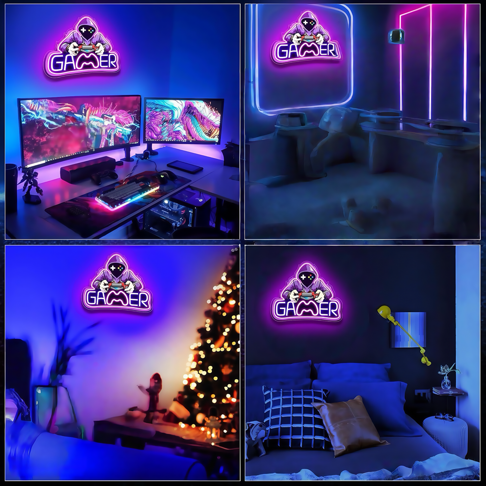 Neon gamer skilt med 5V USB-tilslutning