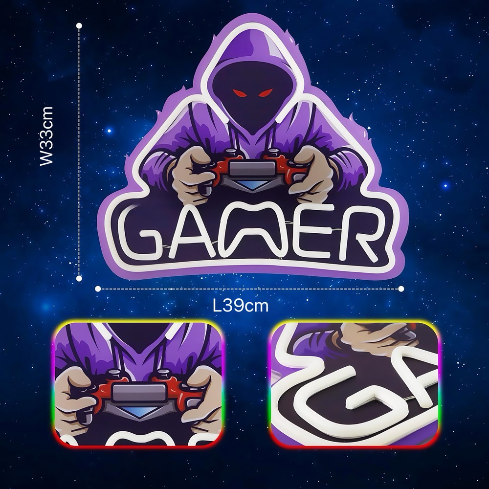 Neon gamer skilt med 5V USB-tilslutning