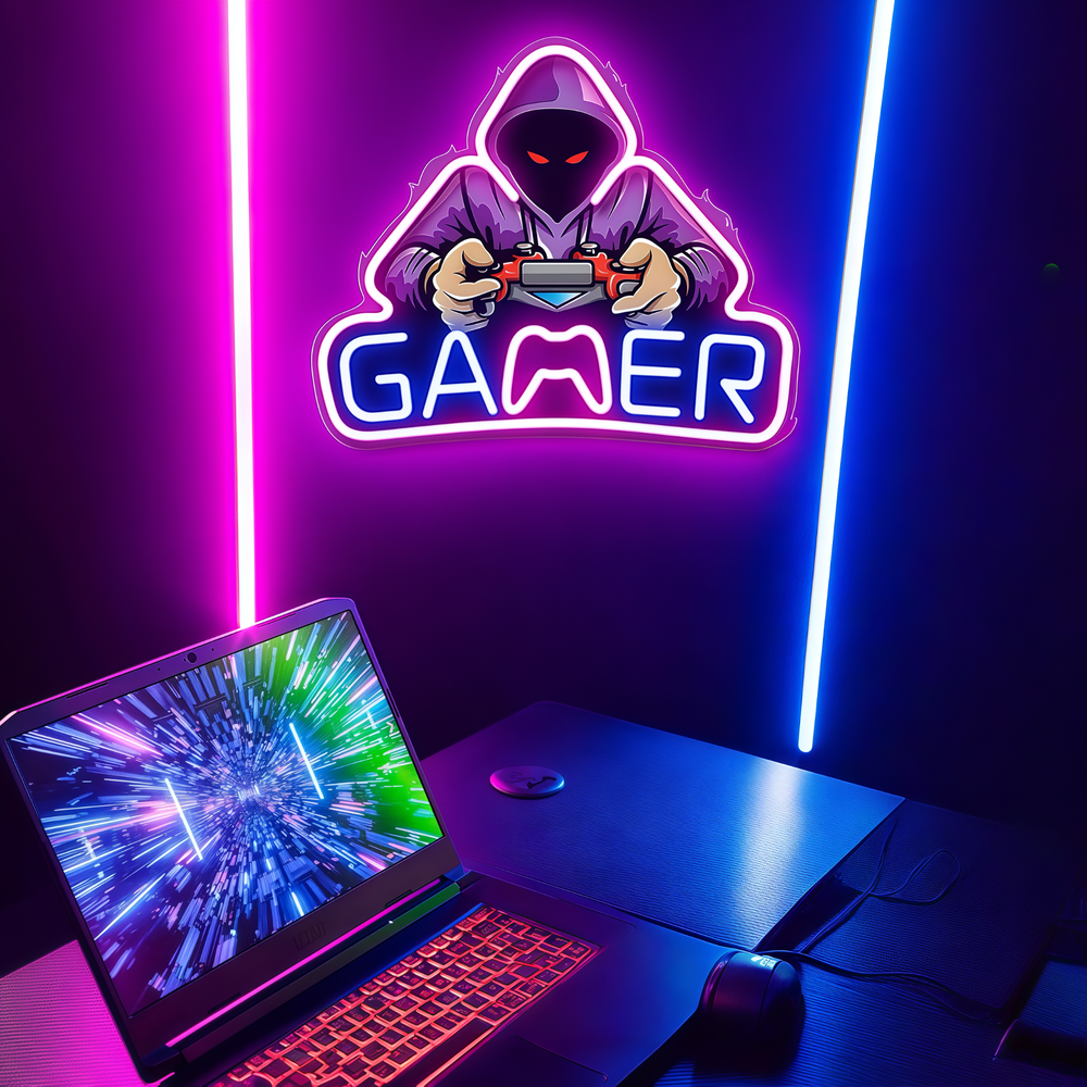 Neon gamer skilt med 5V USB-tilslutning