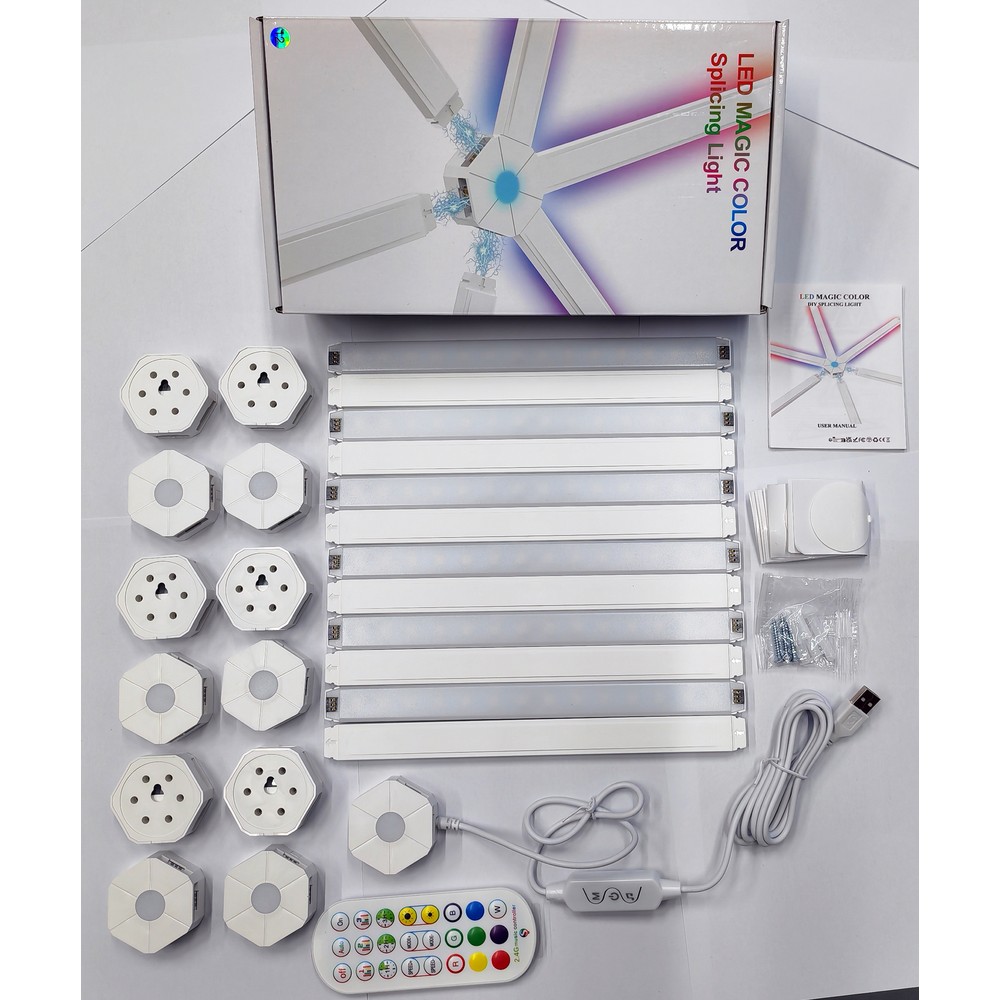 Hexa-Light RGBIC Sæt - 9 lysskinner, vægmonterede, Bluetooth app, USB, 8W, 5V