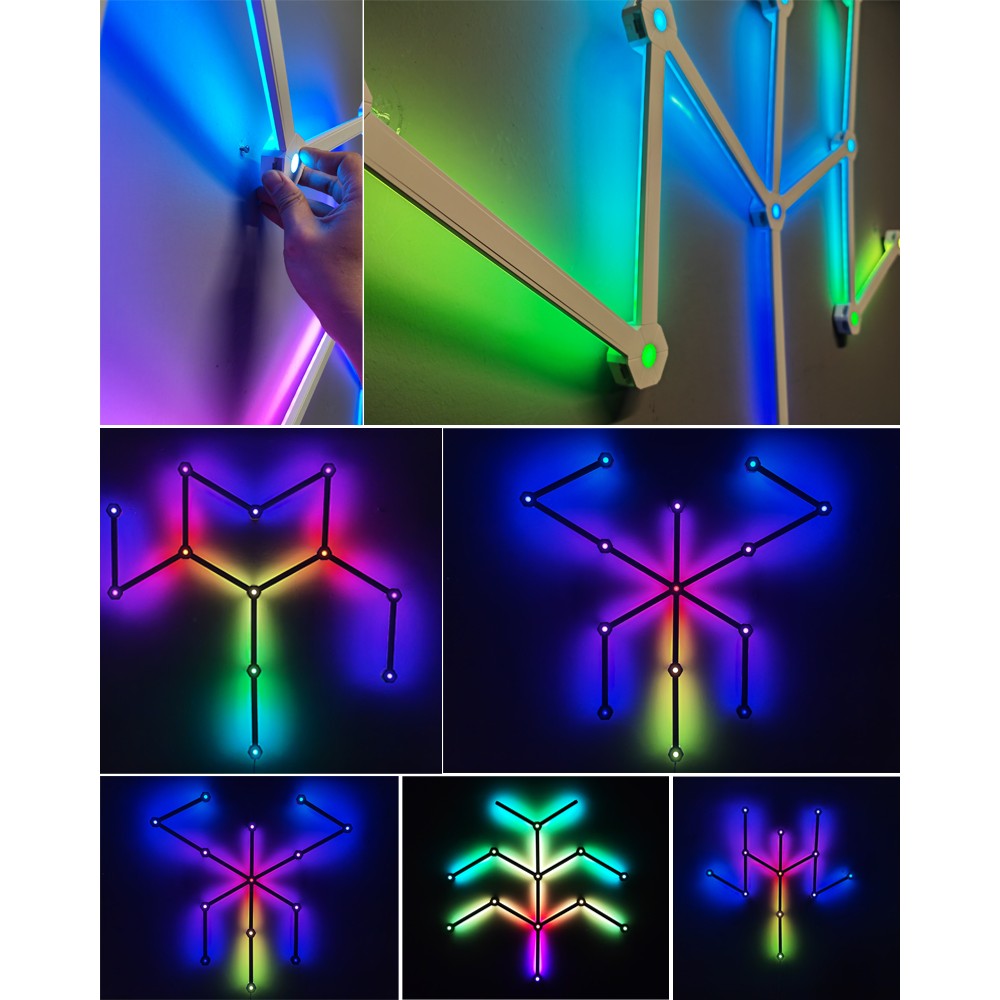 Hexa-Light RGBIC Sæt - 9 lysskinner, vægmonterede, Bluetooth app, USB, 8W, 5V
