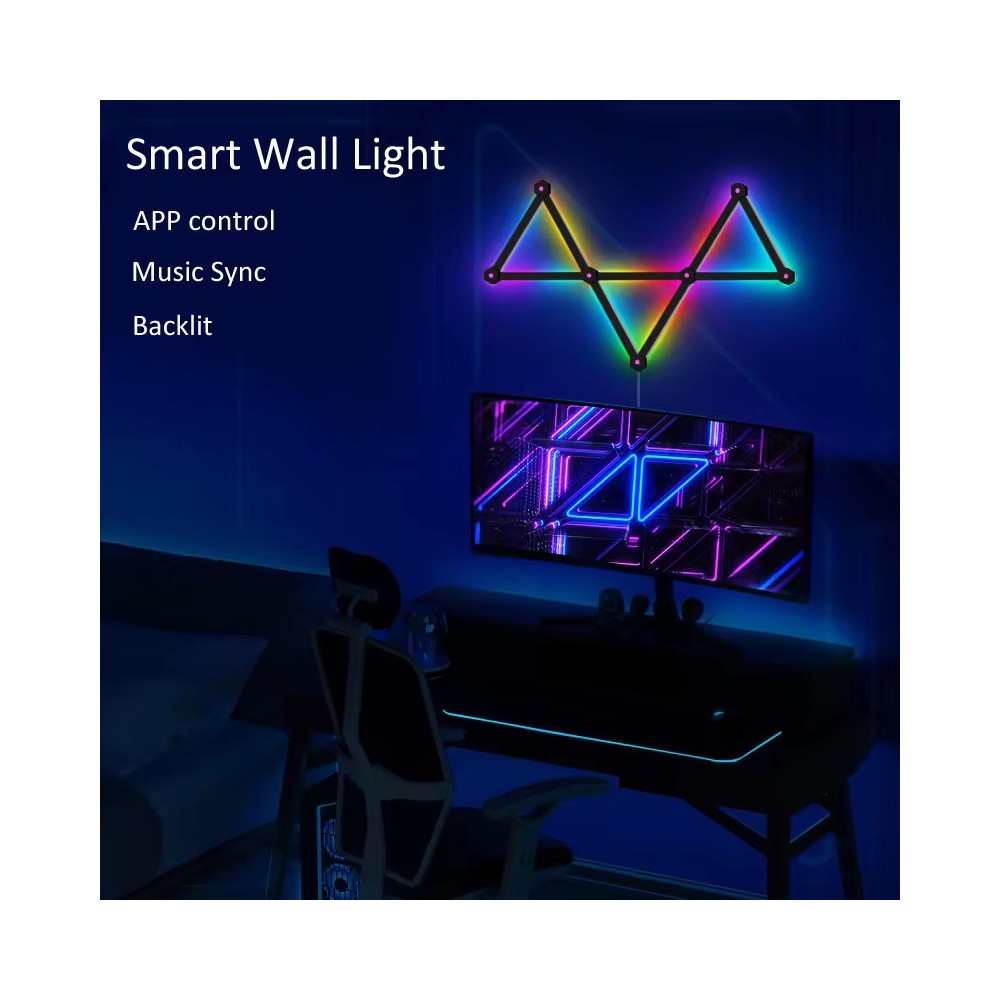 Hexa-Light RGBIC Sæt - 9 lysskinner, vægmonterede, Bluetooth app, USB, 8W, 5V