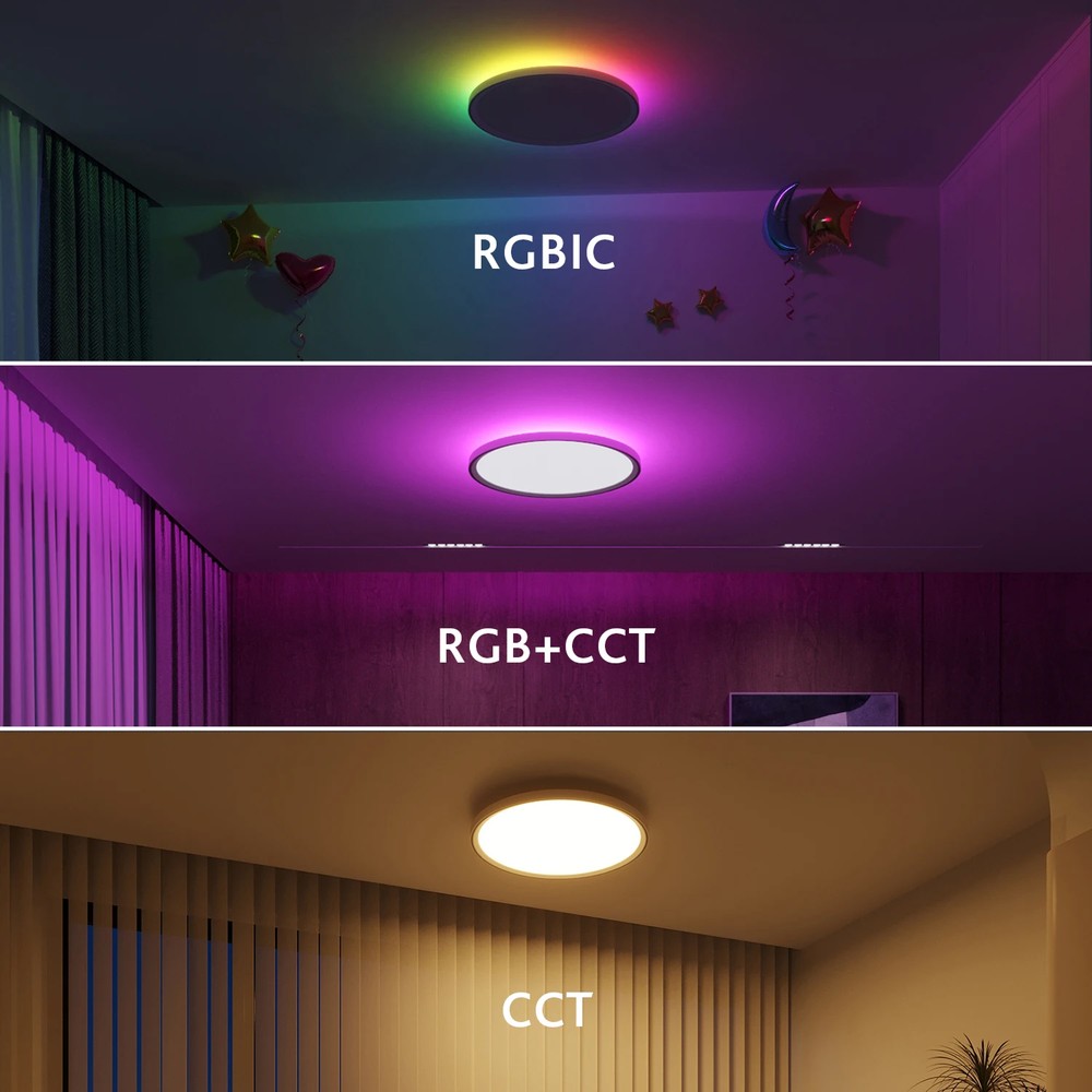 CCT loftlampe med RGBIC backlight - Ø30cm, 39W, Tuya, inkl. fjernbetjening - 230V, 2800lm