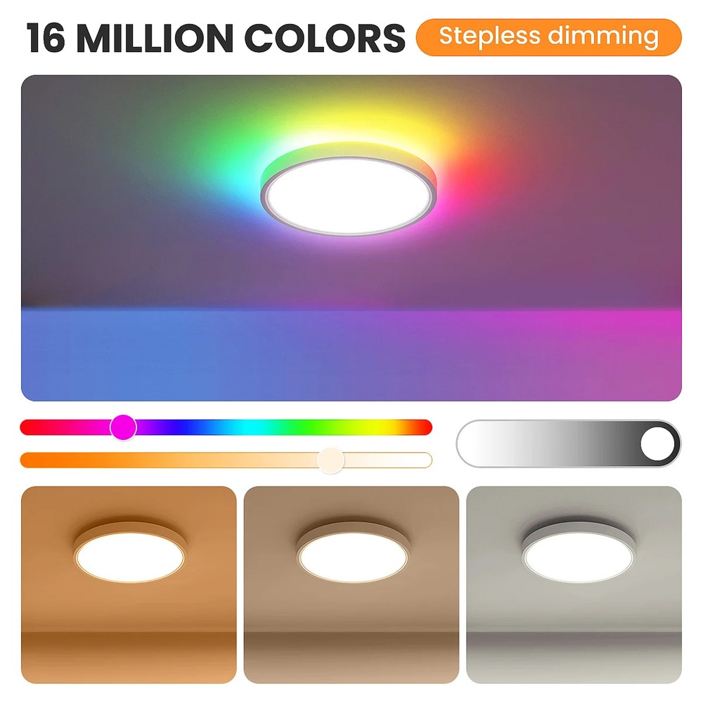 CCT loftlampe med RGBIC backlight - Ø30cm, 39W, Tuya, inkl. fjernbetjening - 230V, 2800lm