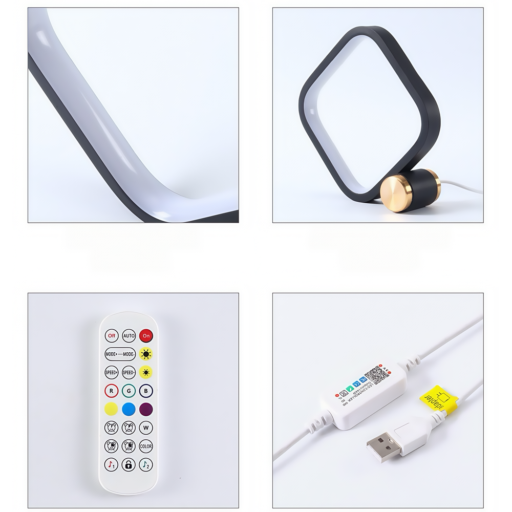 Firkantet RGBIC lampe med Bluetooth og 5V USB tilslutning - 15x15cm, 10W effekt, ideel til stemningsbelysning