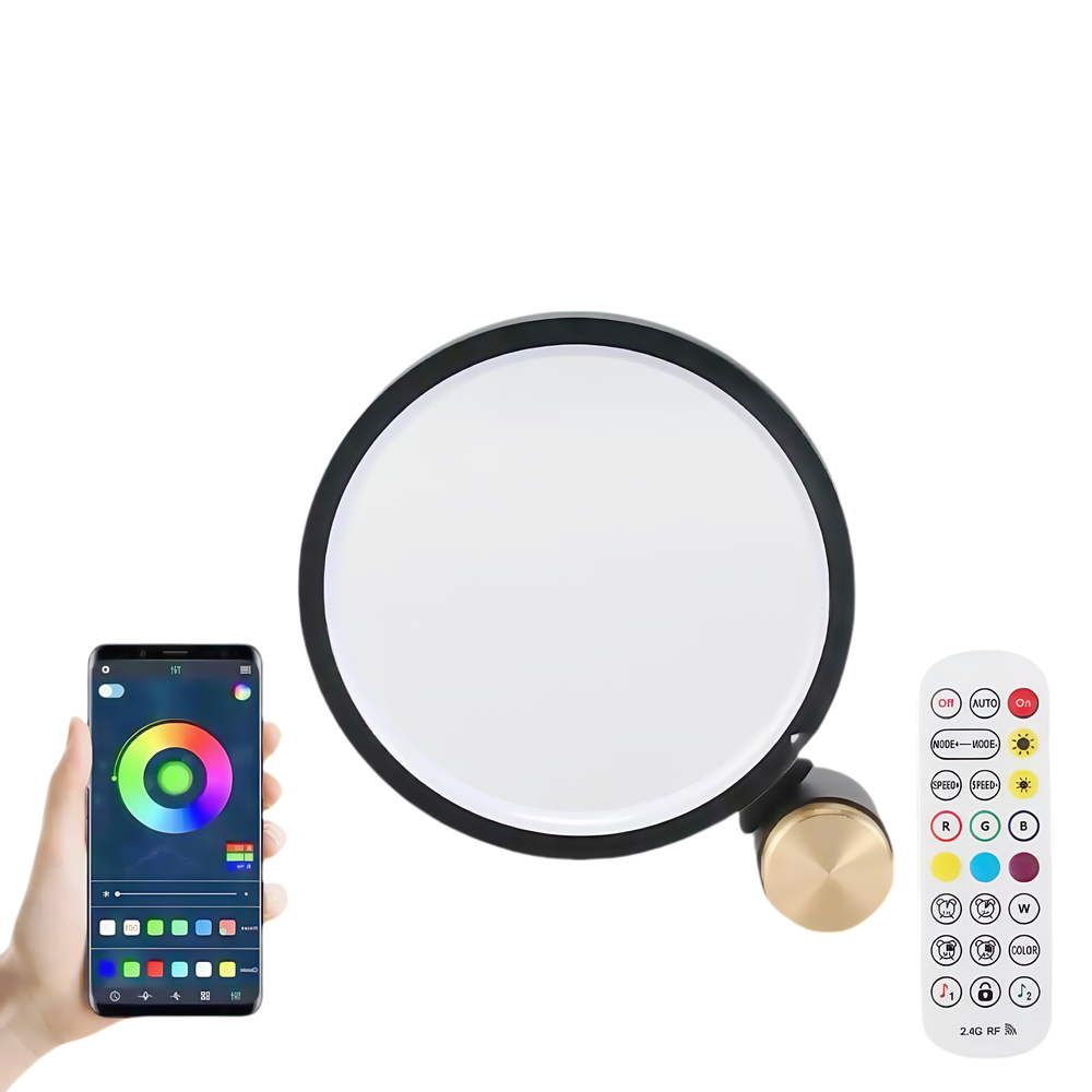 Slim Cirkel RGBIC lampe - Hvid, Ø30cm, Bluetooth, 5V USB, 15W - Smart belysning til enhver lejlighed - Inkluderer USB-kabel