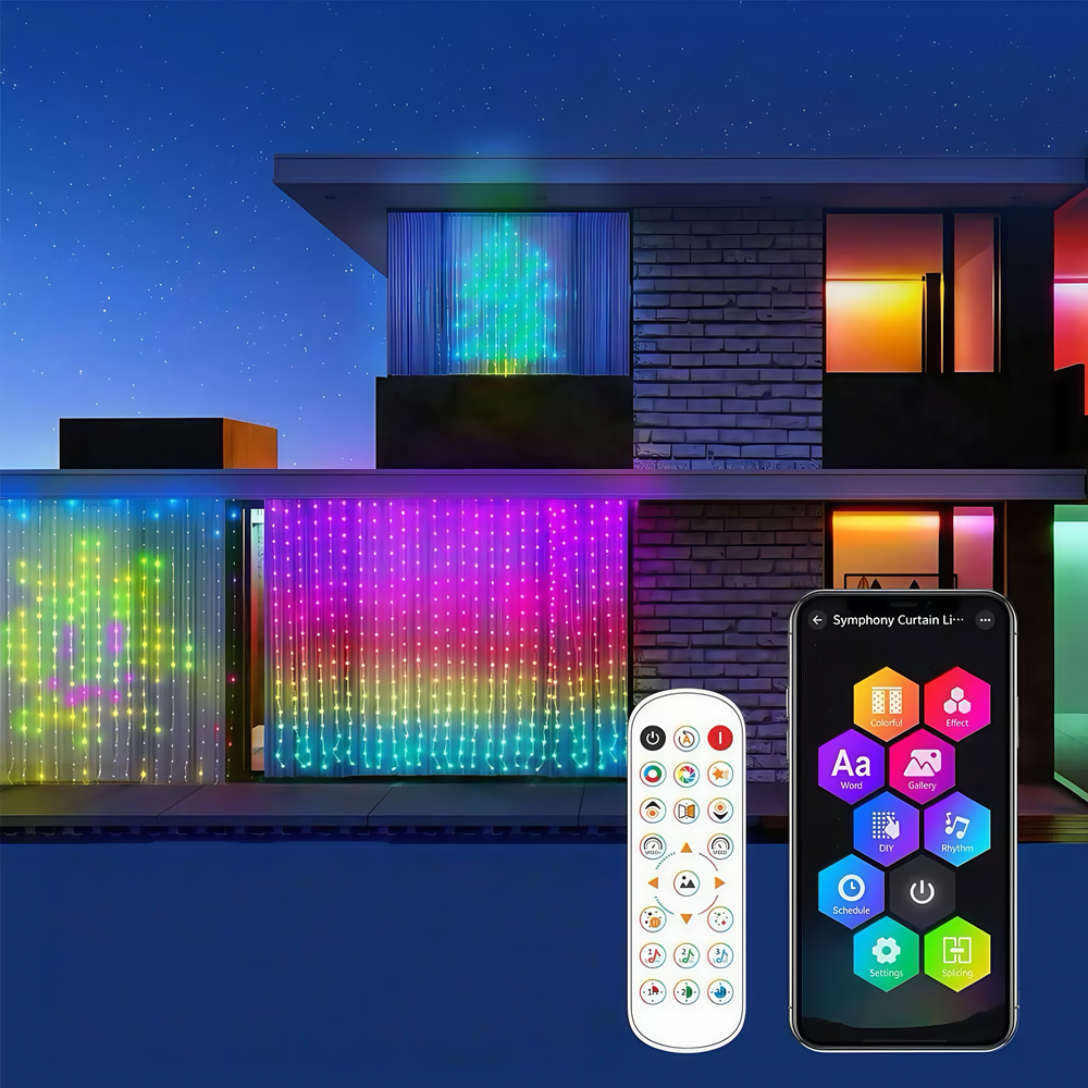 RGBIC Lysgardin 2x2 meter med 5,5W effekt og IP67-klassificering - 5V indgang