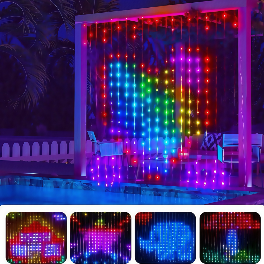 RGBIC Lysgardin 2x2 meter med 5,5W effekt og IP67-klassificering - 5V indgang