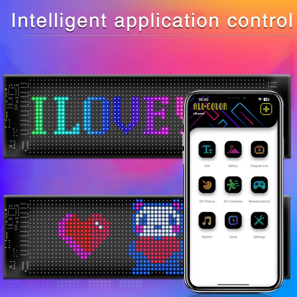 Pixel matrix panel 20x64 med Bluetooth og 5V USB-tilslutning