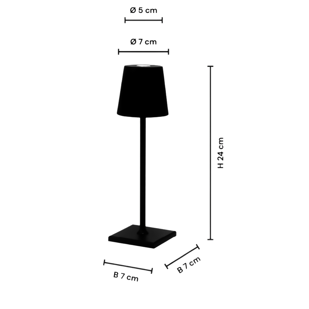 Opladelig LED mini bordlampe - Hvid, 24cm, touch dæmpbar, IP54