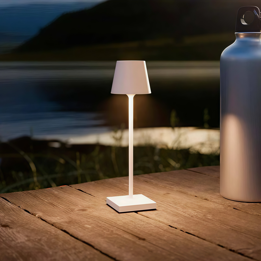 Opladelig LED mini bordlampe - Hvid, 24cm, touch dæmpbar, IP54
