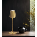 Opladelig LED mini bordlampe i Guld med touch dæmpning og IP54 beskyttelse