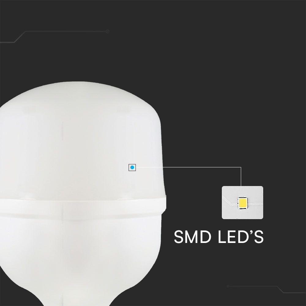 T100 LED Pære 30W E27 Plastik, 6500K - Kraftig lysstyrke på 3210lm og høj farvegengivelse med RA80