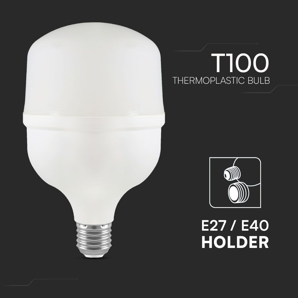 T100 LED Pære 30W E27 Plastik, 6500K - Kraftig lysstyrke på 3210lm og høj farvegengivelse med RA80