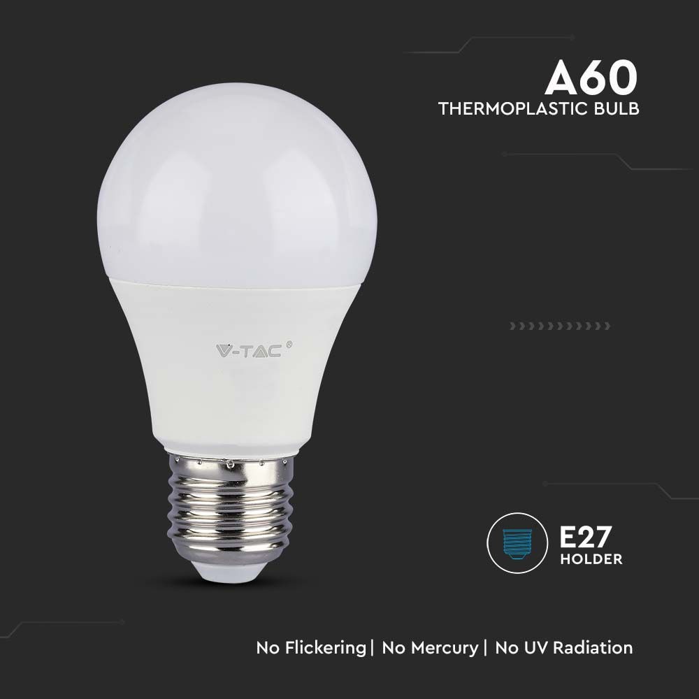 LED Pære E27 10,5W - Plastik, 3000K, 1055lm, RA80, A60 Design
