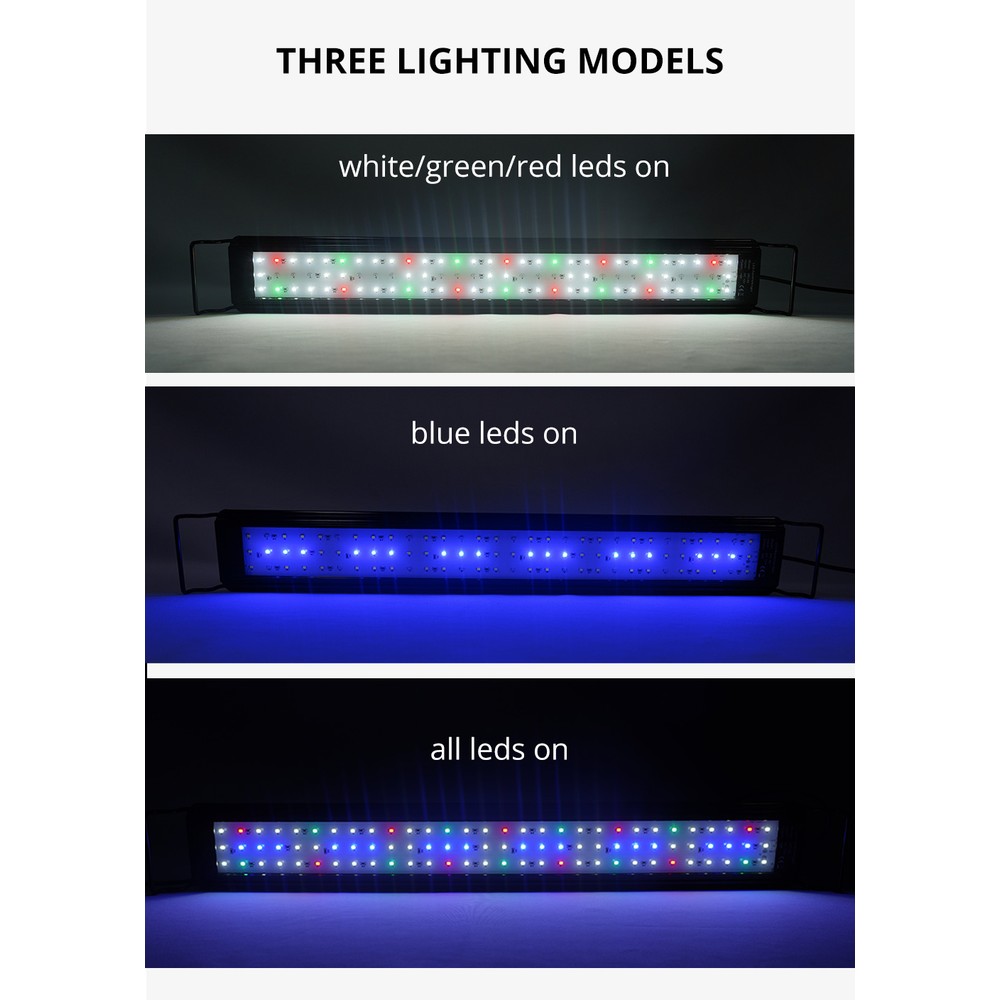 Akvarie LED-armatur 90-115 cm, hvid/blå/rød/grøn, justerbar længde, IP66