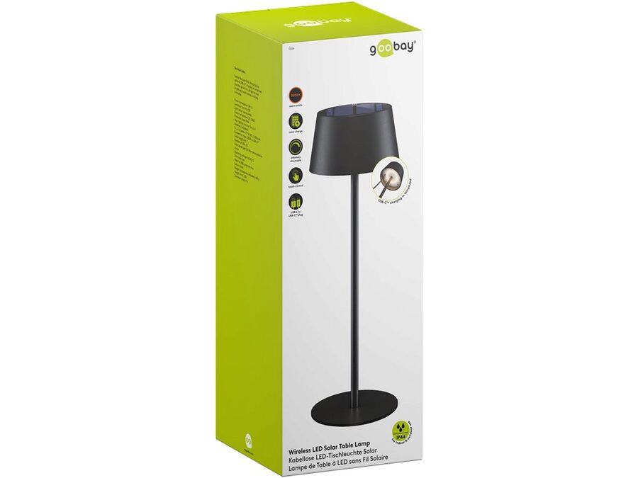 Trådløs LED solar bordlampe, sort (IP44)
