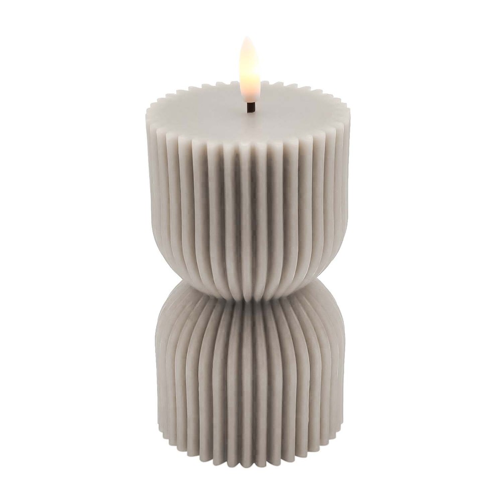 LED Timeglas lys med flammeeffekt, grå, 13.5cm høj, Ø7.5cm, fjernbetjening, timer, ægte stearin