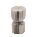 LED Timeglas lys med flammeeffekt, grå, 13.5cm høj, Ø7.5cm, fjernbetjening, timer, ægte stearin