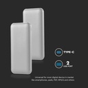 10.000mAh Powerbank med 2A output, inkl. 30 cm sølvfarvet Type C kabel
