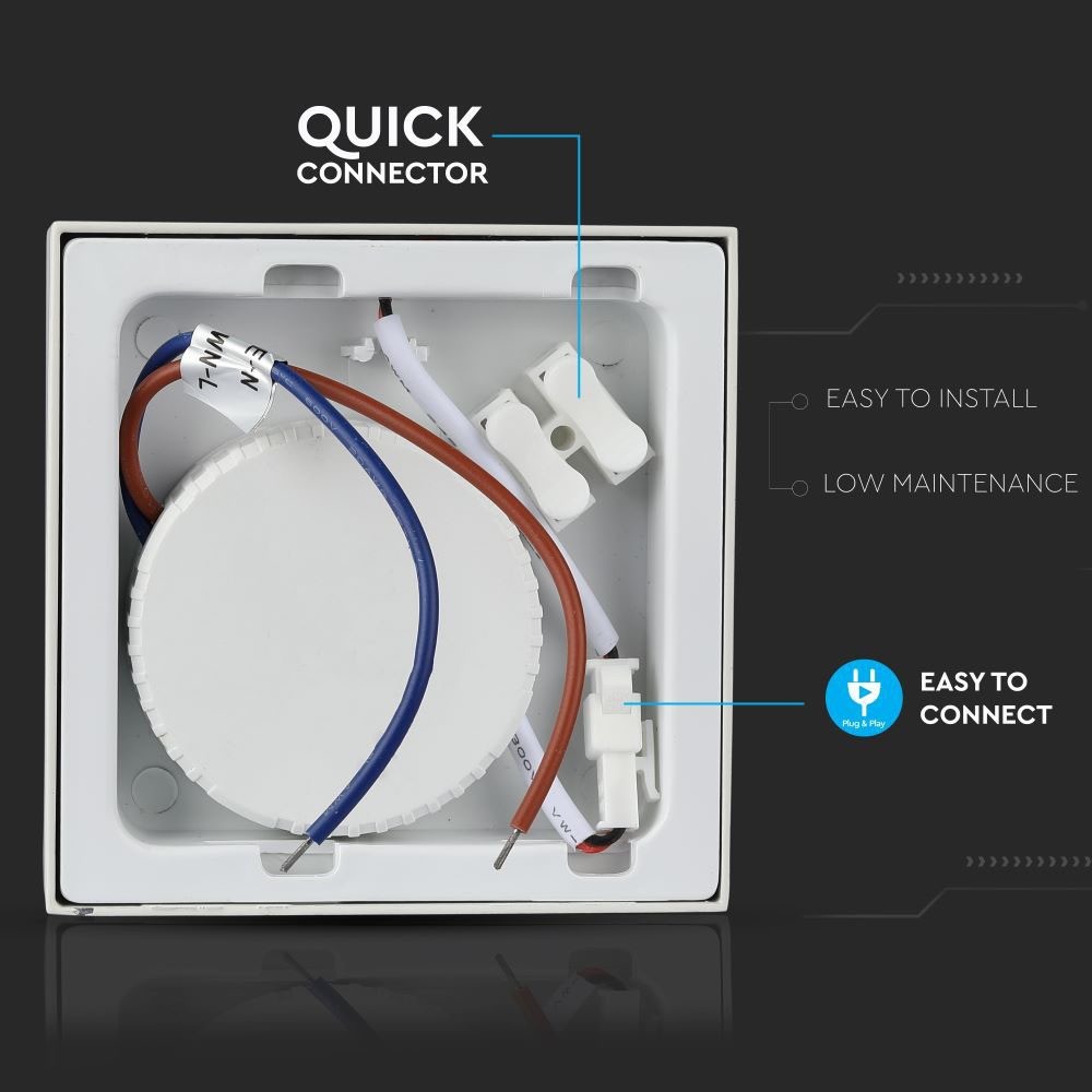 12W LED overfladepanel - 6400K, kvadratisk, 900lm, RA80, flicker free