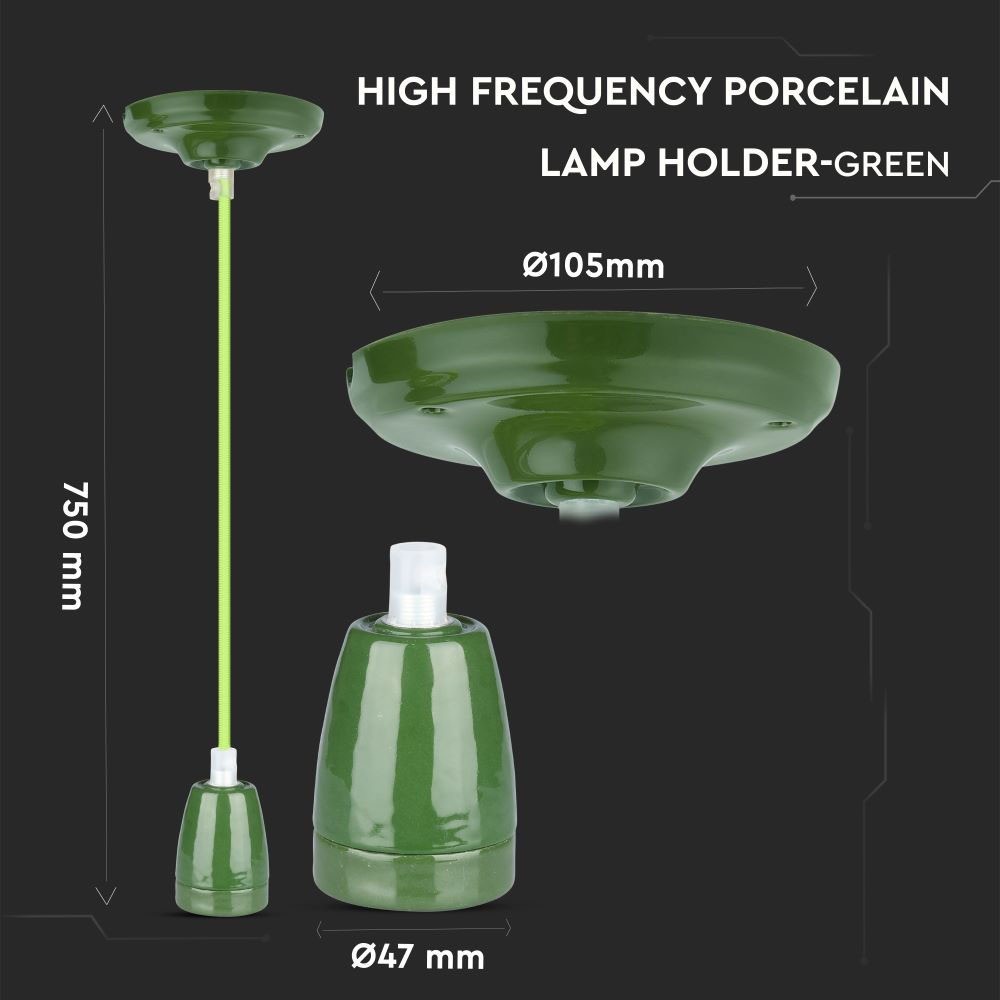 Højfrekvens porcelæns lampe med E27 fatning i Grøn - perfekt til dit hjem!