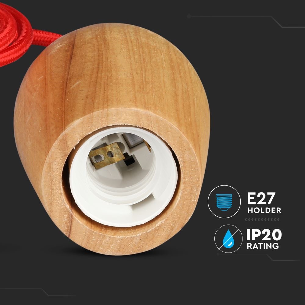 Rød E27 træpendel med elegant design - perfekt til enhver boligindretning