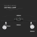 9W LED Væglampe med 2 Hoveder, 3000K, Sort - V-Tac Pro Serie (3 års garanti)