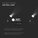 9W LED Væglampe med 2 Hoveder, 3000K, Sort - V-Tac Pro Serie (3 års garanti)