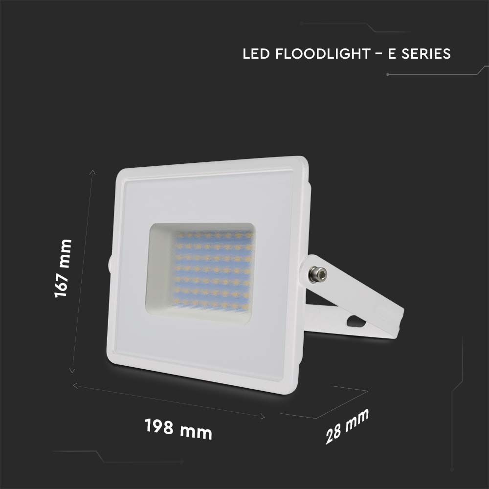 50W LED Projektør med Hvidt Hus, 6500K Lysfarve, 4300lm, RA70, IP65 Beskyttelse