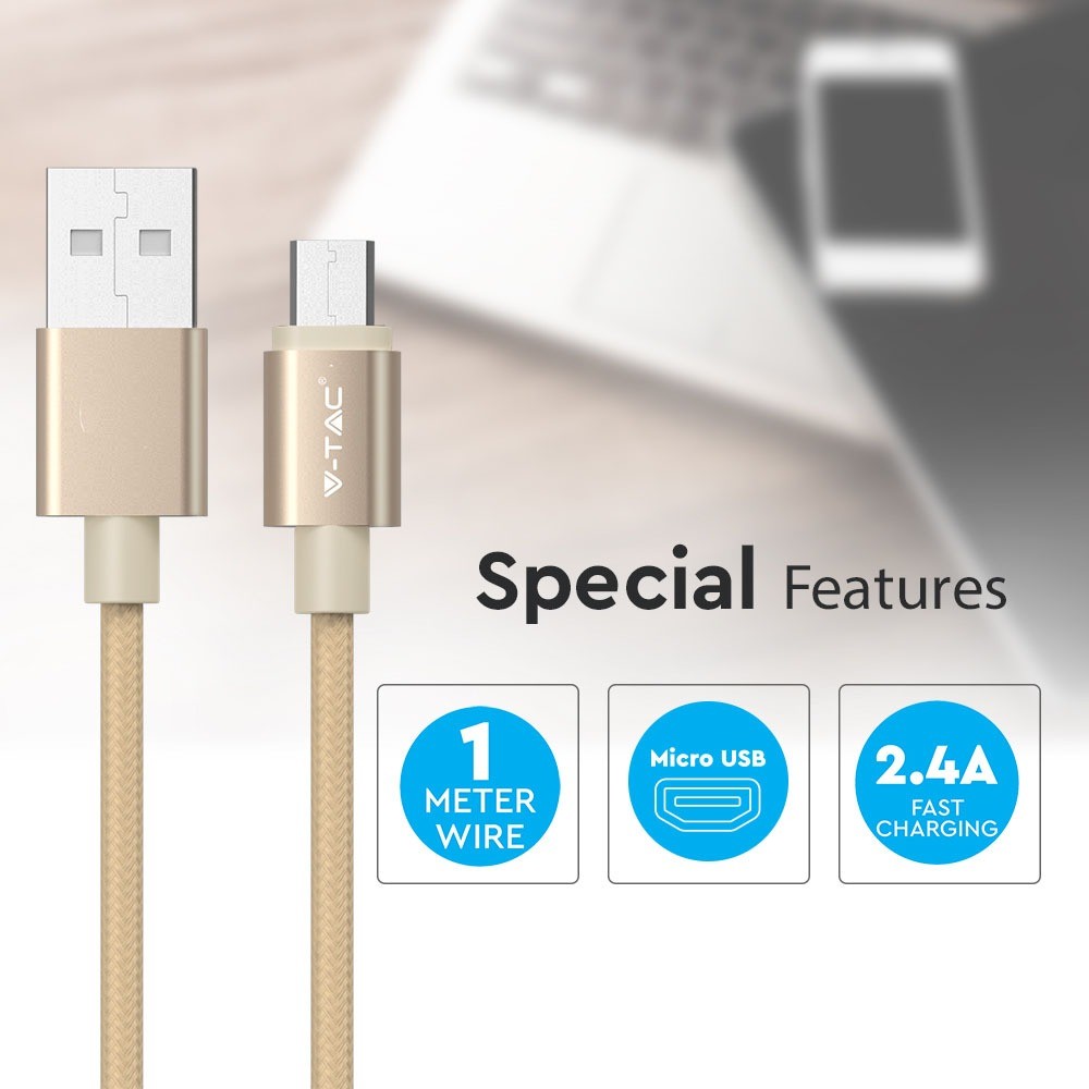 1M Micro USB Fletnylonkabel - Guld (Platinum Serie)