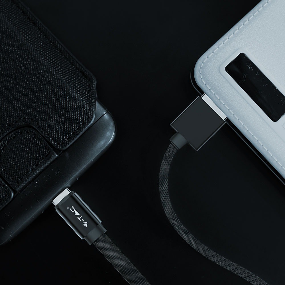 1M Micro USB Fletkabel i Sort Bomuldsstof - Ruby Serie