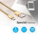 1m Micro USB Fletkabel - Guld, Bomuldsstof, Ruby Serie