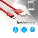 1m Rødt flettet Micro USB kabel med bomuldsstof - Ruby serie