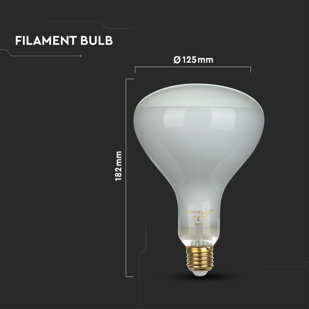 8W R125 LED Kultrådspære E27, 4000K Dæmpbar - Energibesparende LED lyskilde med stor E27 fatning, 600lm og høj farvegengivelse (RA80) - Ideel til dæmpbare belysningsløsninger.