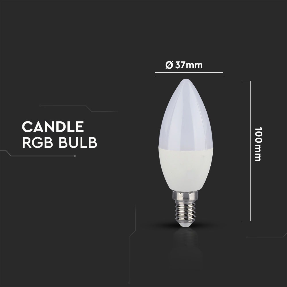 3,5W RGB+6400K Kertepære E14 - Dæmpbar med RF Kontrol - 320lm - RA80